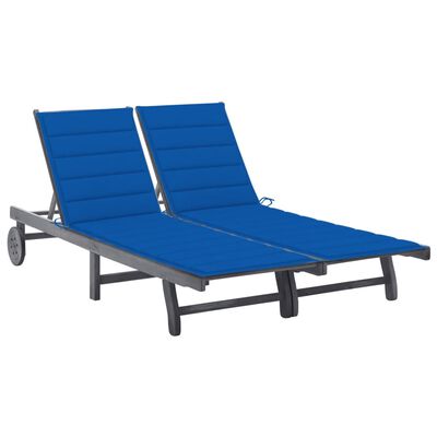 vidaXL 2-Person Garden Sun Lounger with Cushion Grey Solid Acacia Wood
