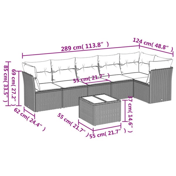 vidaXL 7 Piece Garden Sofa Set with Cushions Beige Poly Rattan