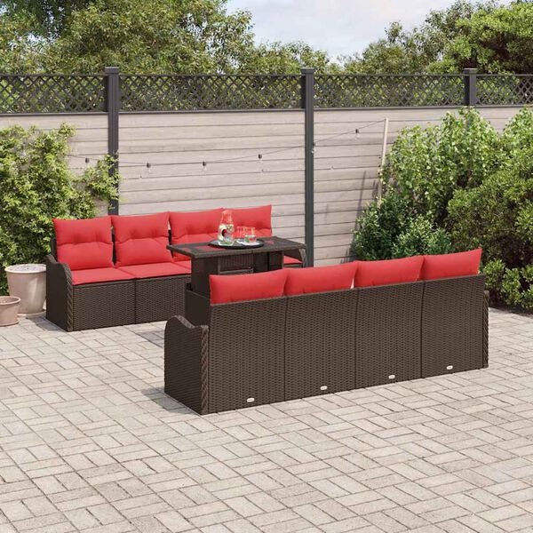 vidaXL Garden Sofa Set with Cushion 7 pcs Brown Poly Rattan