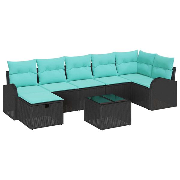 vidaXL Sofa Set with Cushion Manual Black and Turquoise Poly Rattan