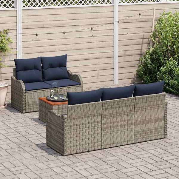 vidaXL Garden Sofa Set 6 pcs Grey Poly rattan