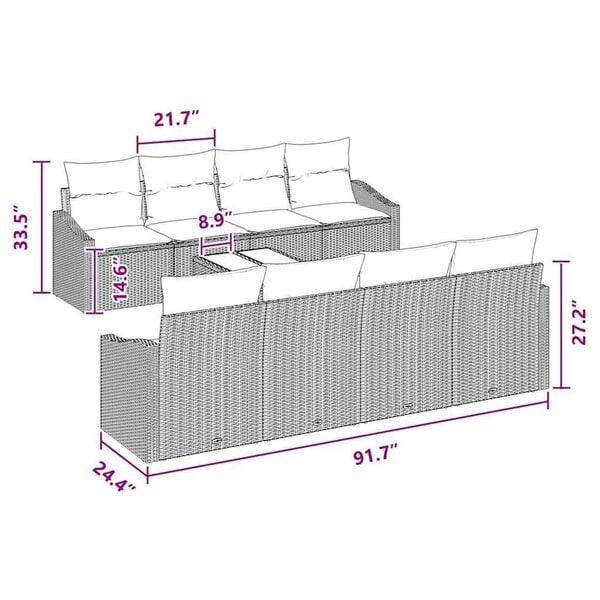 vidaXL Garden Sofa Set with Cushion 9 pcs Brown, Red 55 x 55 x 37 cm