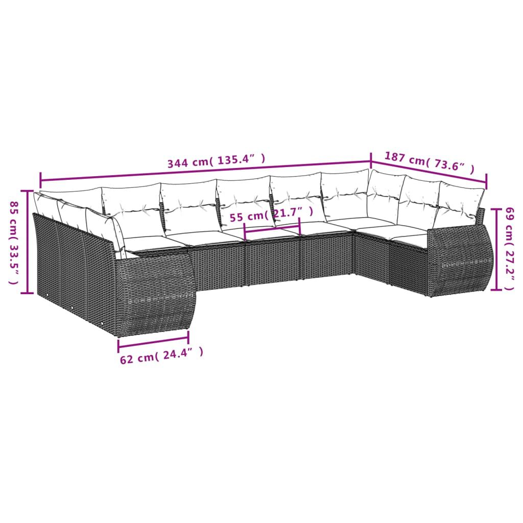 vidaXL 11 Piece Garden Sofa Set with Cushions Black Poly Rattan
