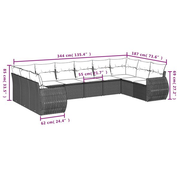 vidaXL 11 Piece Garden Sofa Set with Cushions Black Poly Rattan