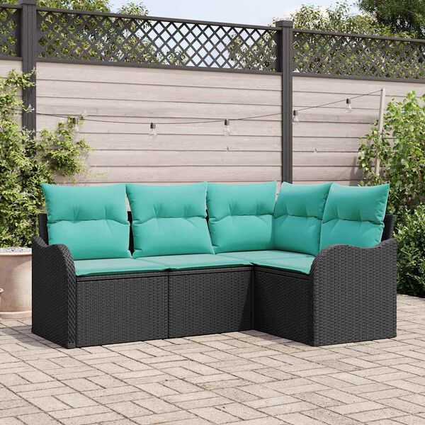 vidaXL Garden Sofa Set with Storage 4 pcs Black Poly Rattan