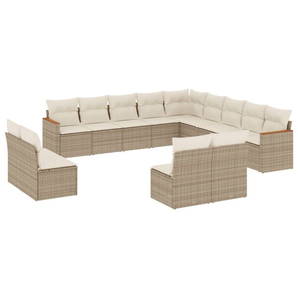 vidaXL 13 Piece Garden Sofa Set with Cushions Beige Poly Rattan