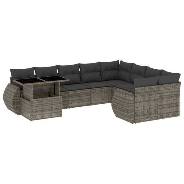 vidaXL 10 Piece Garden Sofa Set with Cushions Grey Poly Rattan