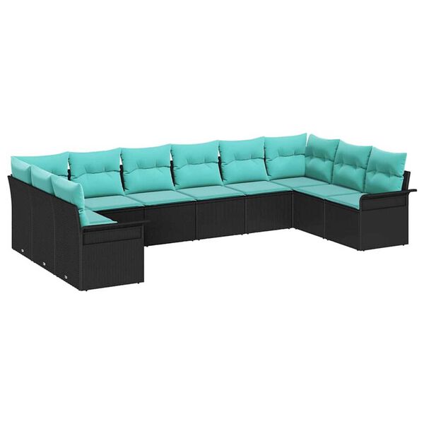 vidaXL Garden Sofa Set with Cushion 10 pcs Black Poly rattan