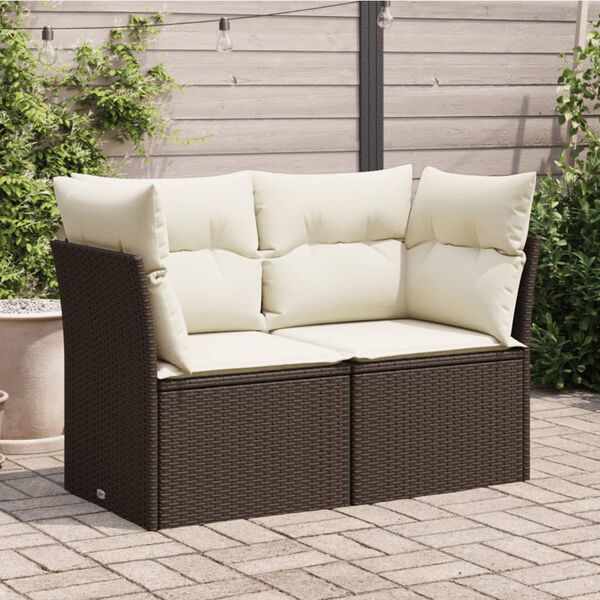 vidaXL Garden Sofa with Cushions 2-Seater Brown Poly Rattan