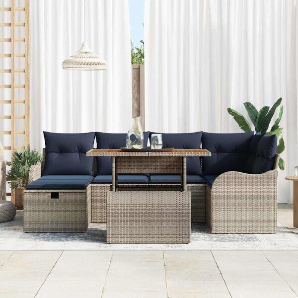 vidaXL Garden Sofa Set with Cushion 7 pcs Grey Poly Rattan