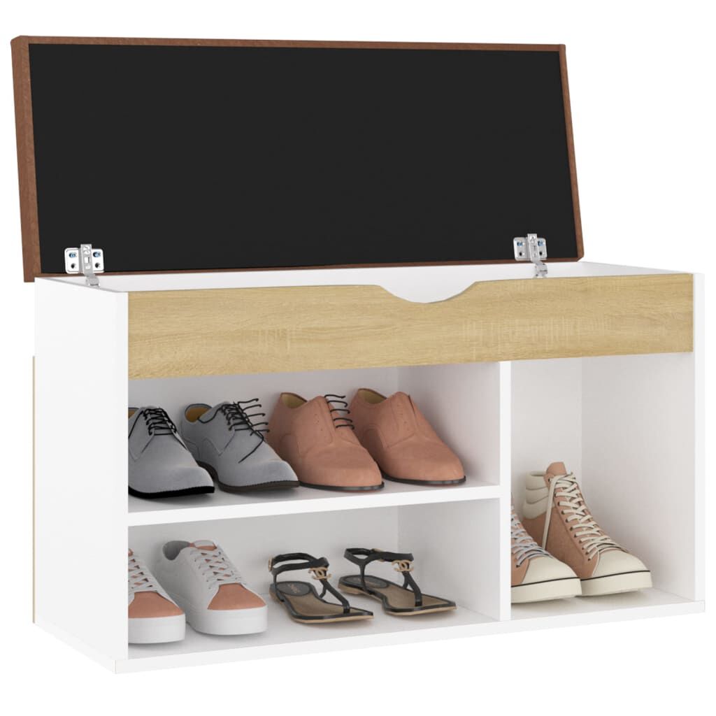 vidaXL Shoe Bench with Cushion White and Sonoma Oak 80x30x47 cm Engineered Wood