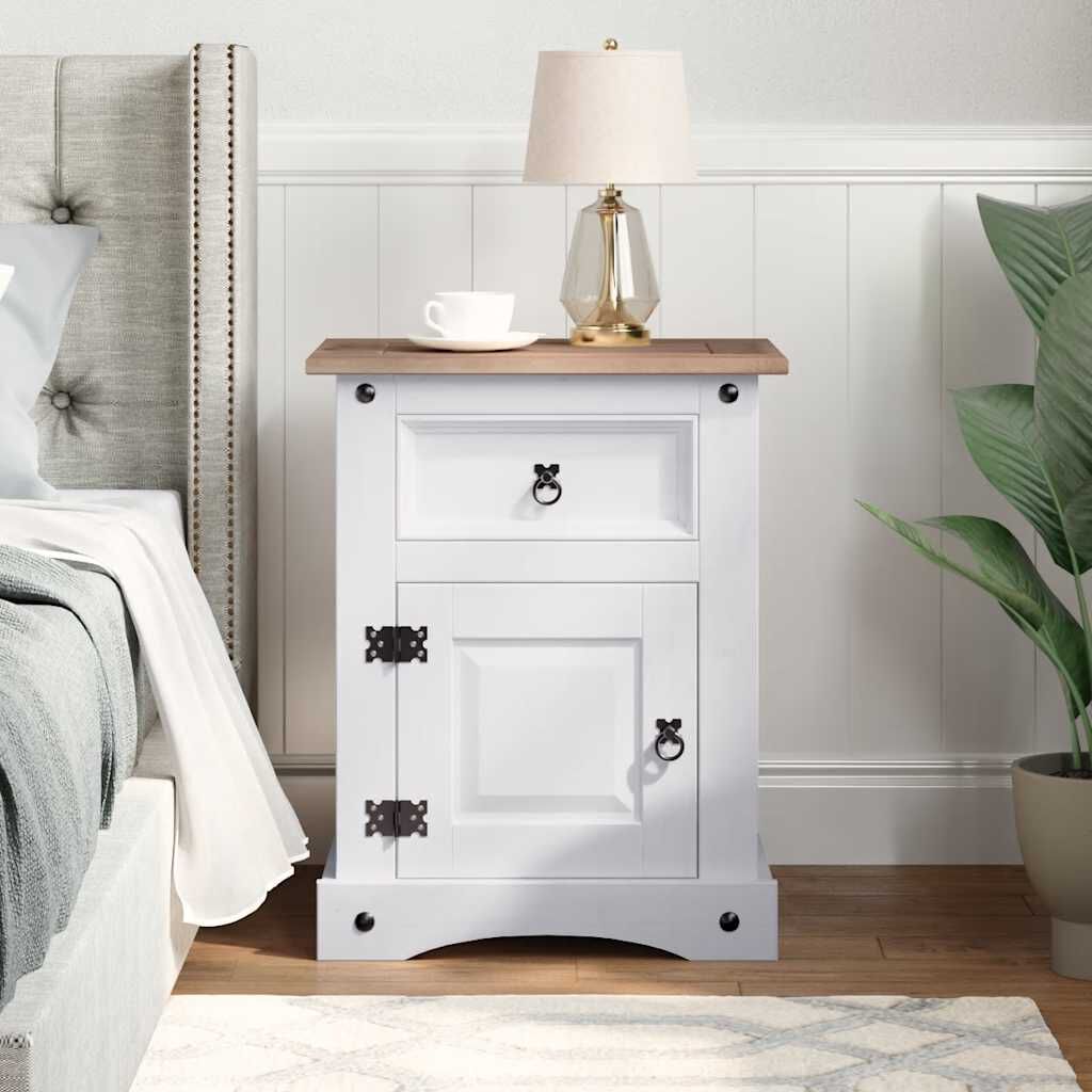 vidaXL Bedside Cabinet Mexican Pine Corona Range White 53x39x67 cm