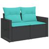 vidaXL Garden Sofa with Cushions 2-Seater Black Poly Rattan