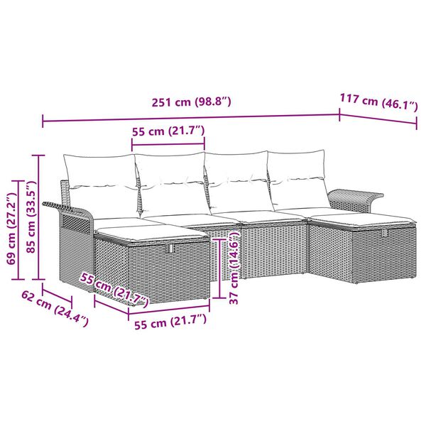 vidaXL 6 Piece Garden Sofa Set with Cushions Brown Poly Rattan