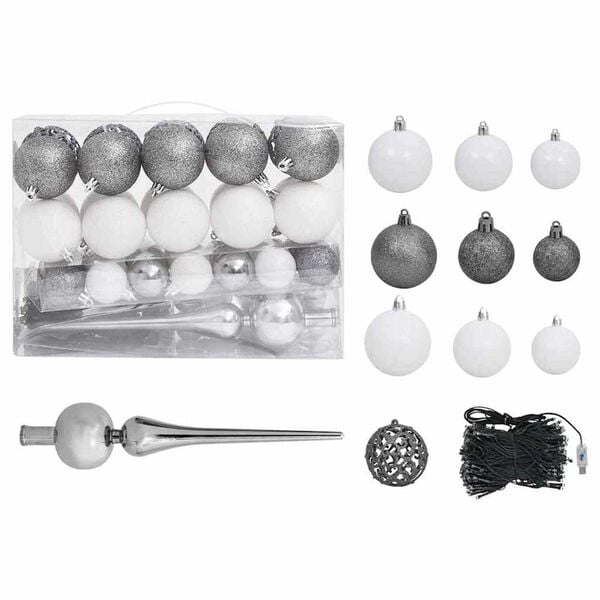 vidaXL Corner Artificial Christmas Tree LEDs&Ball Set White 150 cm PVC