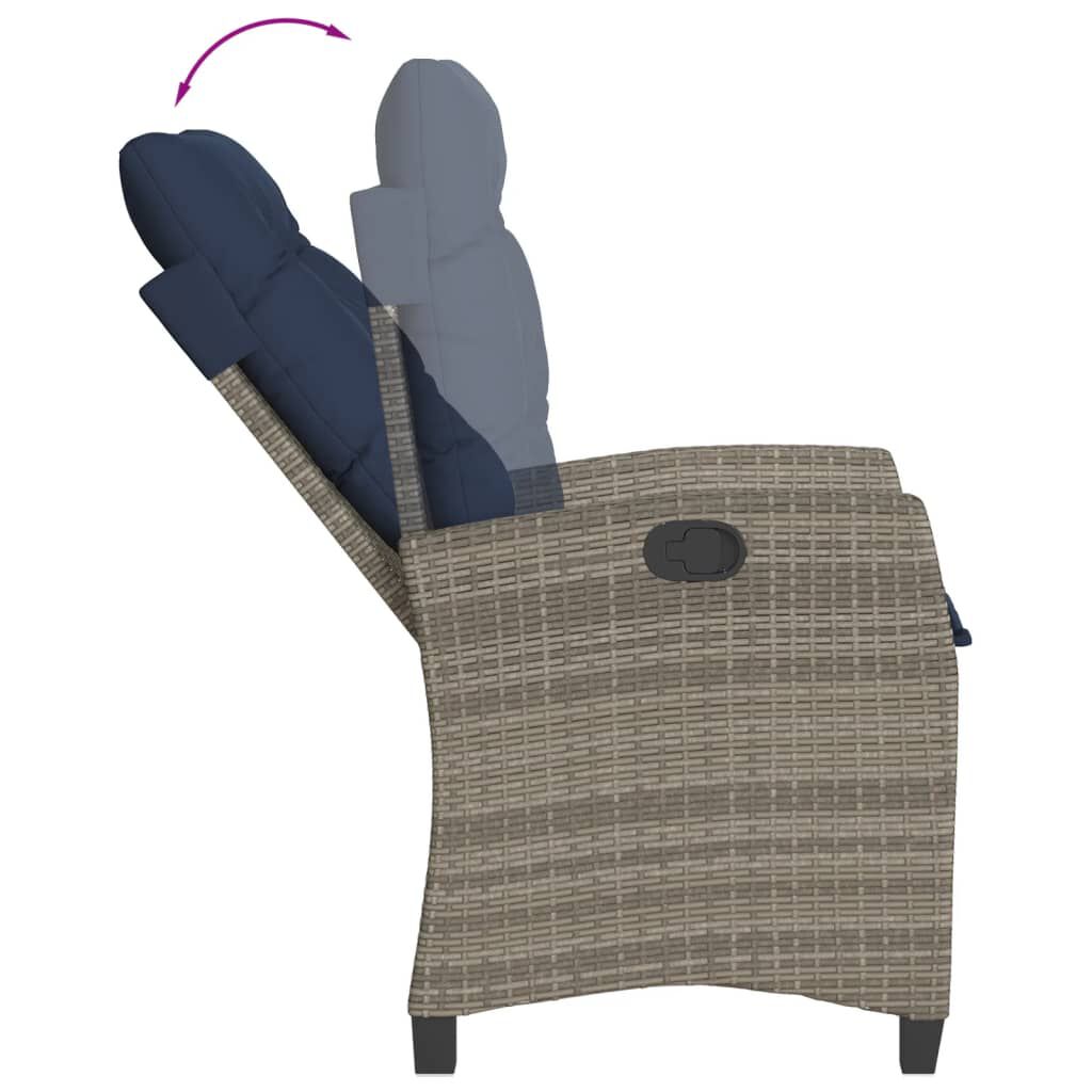 vidaXL 3 Piece Garden Dining Set with Cushions Grey Poly Rattan