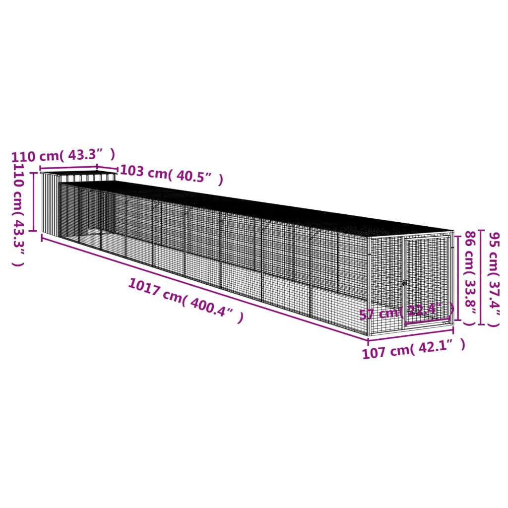 vidaXL Chicken Cage with Run Light Grey 110x1017x110 cm Galvanised Steel