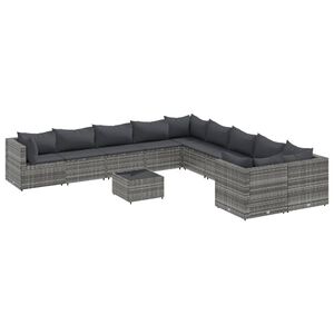 vidaXL 10 Piece Garden Sofa Set with Cushions Grey Poly Rattan