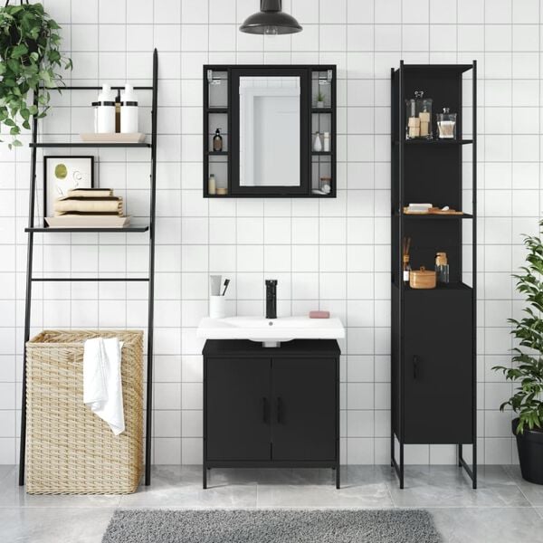 vidaXL 3 Piece Bathroom Cabinet Set Black Engineered Wood
