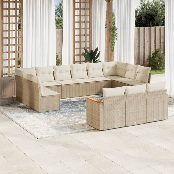vidaXL 13 Piece Garden Sofa Set with Cushions Beige Poly Rattan