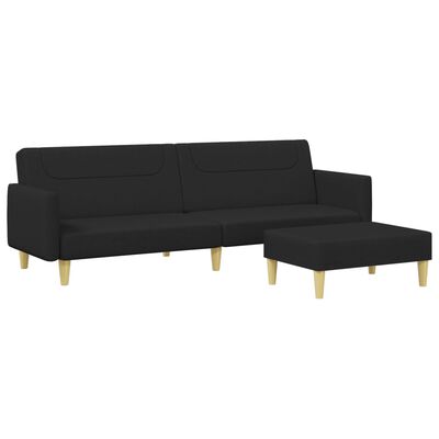 vidaXL 2-Seater Sofa Bed with Footstool Black Fabric