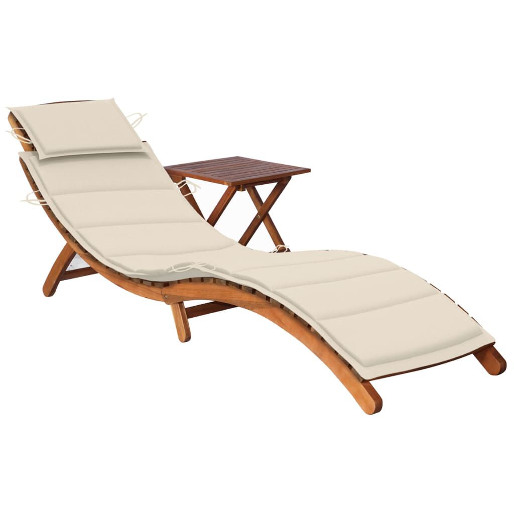 vidaXL Garden Sun Lounger with Table and Cushion Solid Wood Acacia