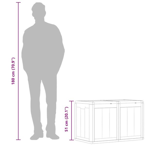 vidaXL Garden Storage Box 180L Grey PP Wood Look