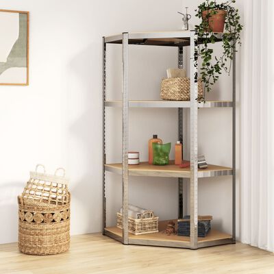 vidaXL 4-Layer Corner Shelf Silver Steel&Engineered Wood