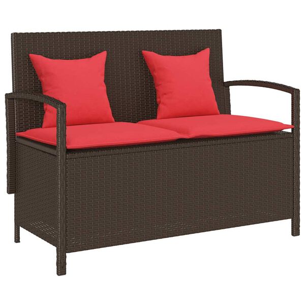 vidaXL Garden Storage Bench with Cushion Brown Poly Rattan