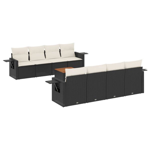 vidaXL 9 Piece Garden Sofa Set with Cushions Black Poly Rattan