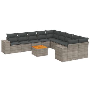 vidaXL 11 Piece Garden Sofa Set with Cushions Grey Poly Rattan