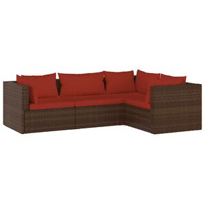 vidaXL 4 Piece Garden Lounge Set with Cushions Poly Rattan Brown