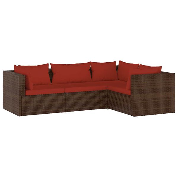 vidaXL 4 Piece Garden Lounge Set with Cushions Poly Rattan Brown
