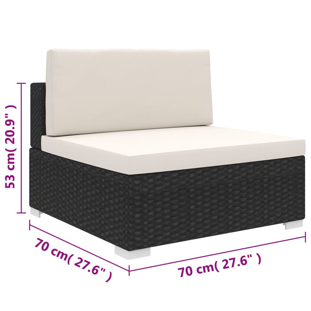 vidaXL Sectional Middle Seat with Cushions Poly Rattan Black