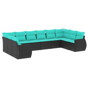 vidaXL 10 Piece Garden Sofa Set with Cushions Black Poly Rattan