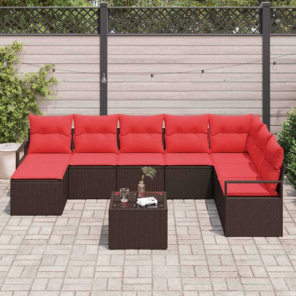 vidaXL Sofa Set with Cushion 9 pcs Brown Poly Rattan