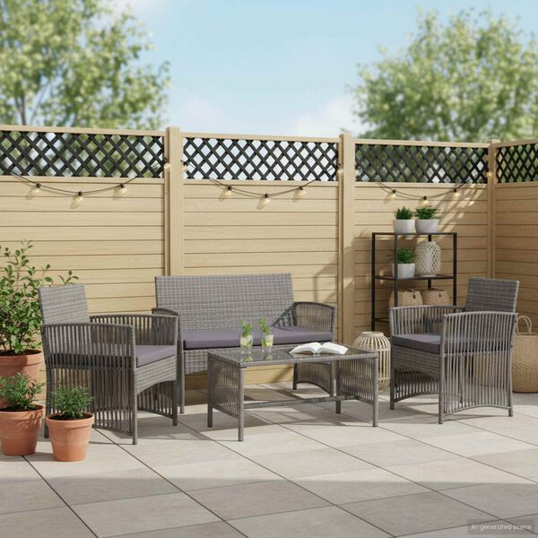 vidaXL 4 Piece Garden Lounge Set with Cushion Poly Rattan Anthracite