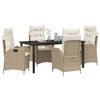 vidaXL Garden Dining Set with Cushion 5 pcs Beige Poly Rattan