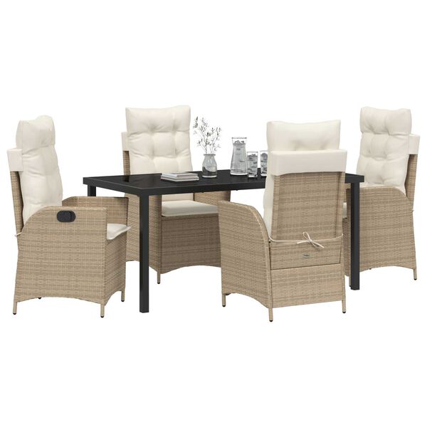 vidaXL Garden Dining Set with Cushion 5 pcs Beige Poly Rattan