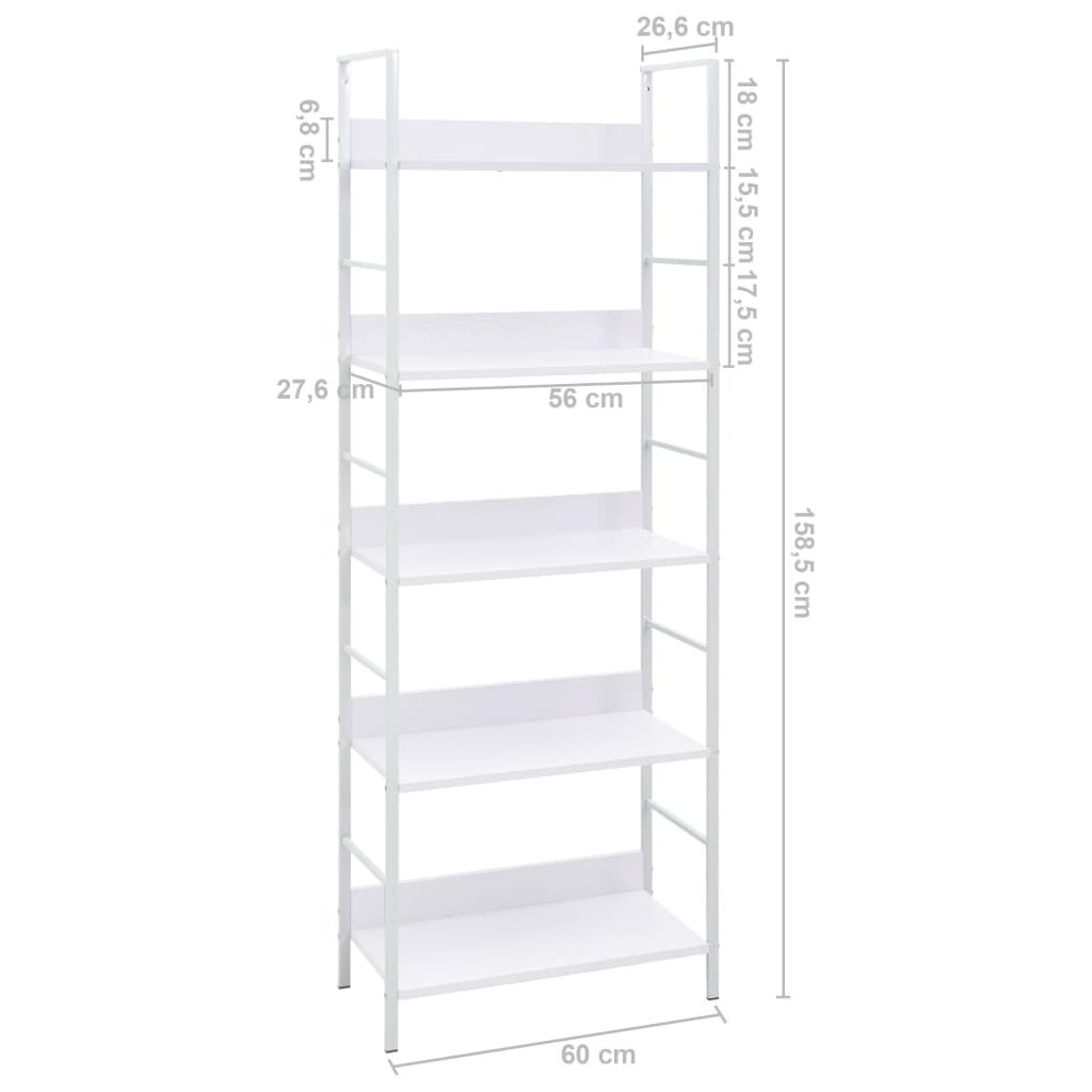 vidaXL 5-Layer Book Shelf White 60x27.6x158.5 cm Engineered Wood