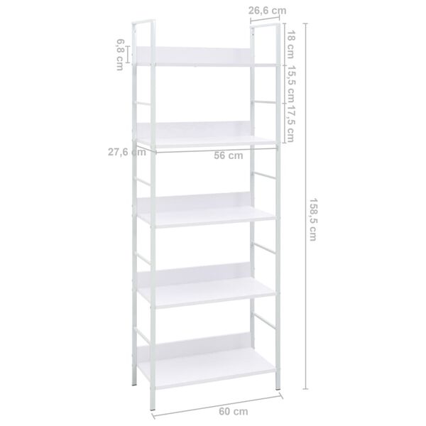 vidaXL 5-Layer Book Shelf White 60x27.6x158.5 cm Engineered Wood