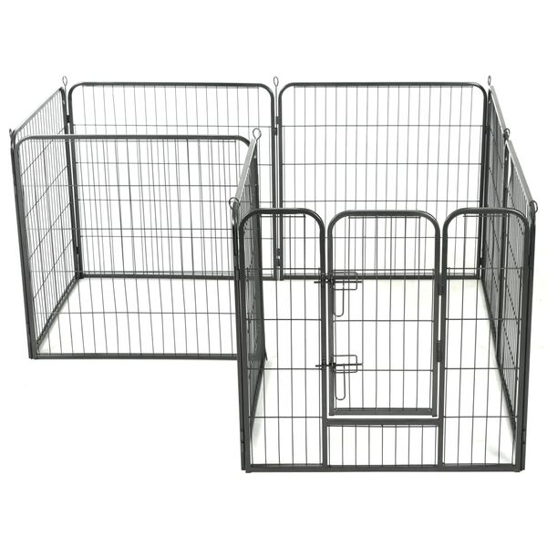 vidaXL Dog Playpen 8 Panels Steel 80x80 cm Black