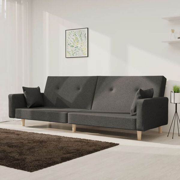 vidaXL 2-Seater Sofa Bed with Two Pillows Dark Grey Fabric