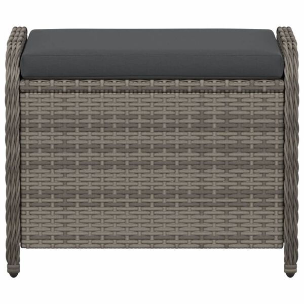 vidaXL Garden Stool with Cushion Grey 58x46x46 cm Poly Rattan