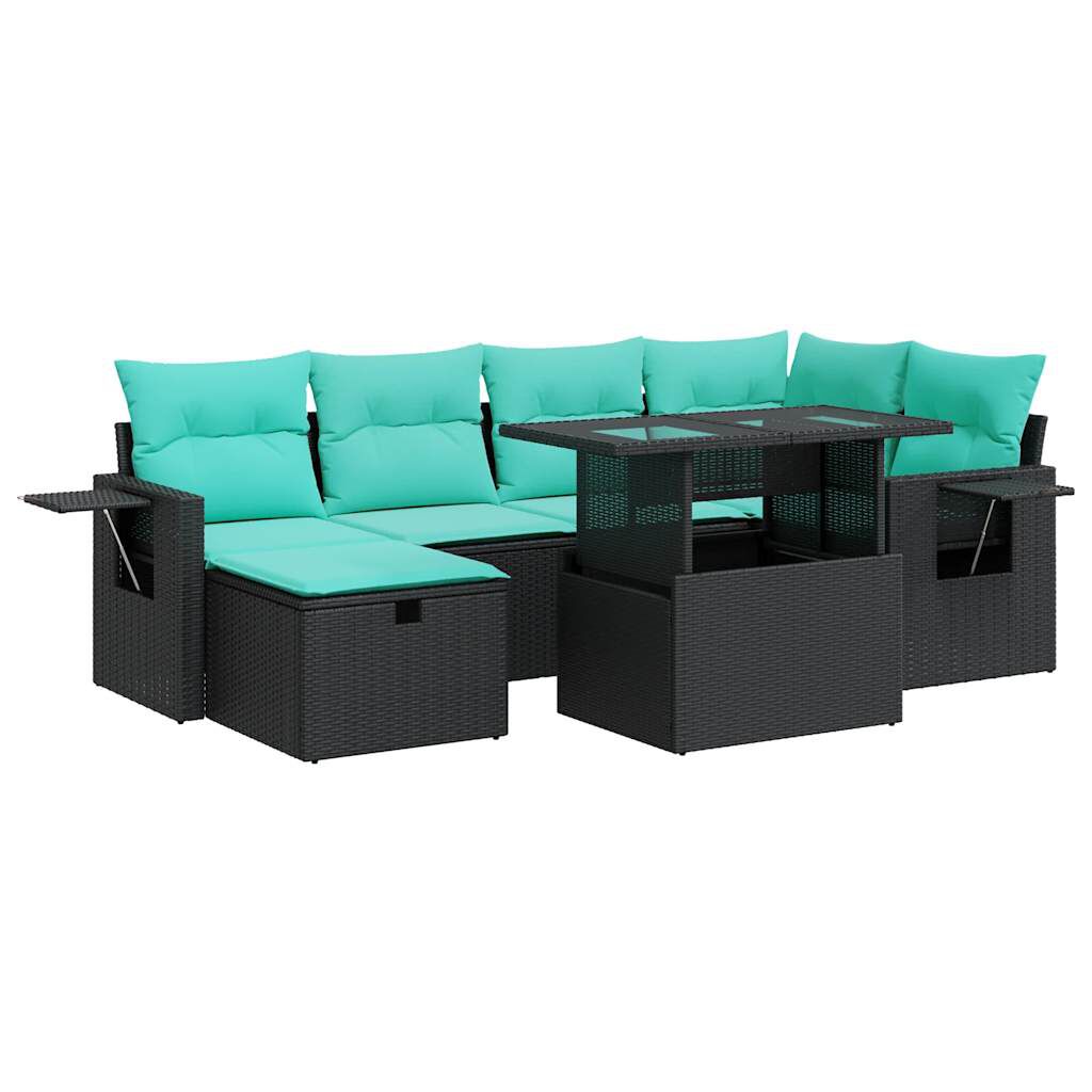 vidaXL 7 Piece Garden Sofa Set with Cushions Grey Poly Rattan Acacia