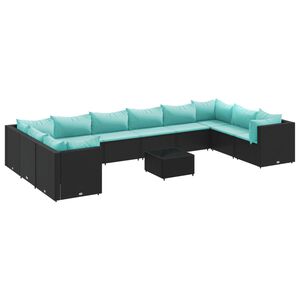 vidaXL 11 Piece Garden Lounge Set with Cushions Black Poly Rattan