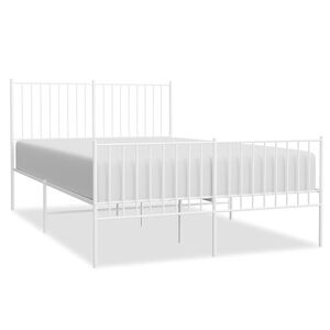 vidaXL Metal Bed Frame without Mattress with Footboard White 135x190cm