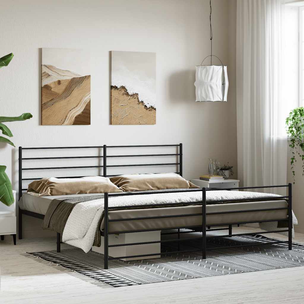 vidaXL Metal Bed Frame without Mattress with Footboard Black 183x213cm