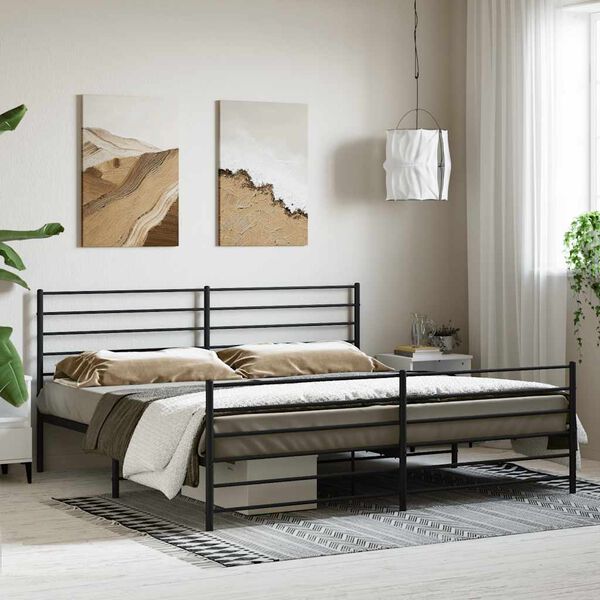 vidaXL Metal Bed Frame without Mattress with Footboard Black 183x213cm