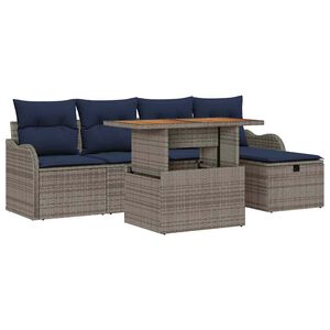 vidaXL Garden Sofa Set with Cushion 6 pcs Grey Poly rattan